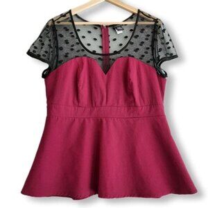 TORRID / Fitted Stretchy Peplum Top w/ Mesh Yoke Sweetheart Pink Sz L Flawed
